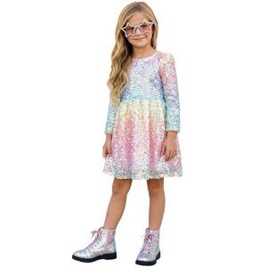 2bunnies -  Girls' 3T-10yr Ombre Sequin Long Sleeve D Pink